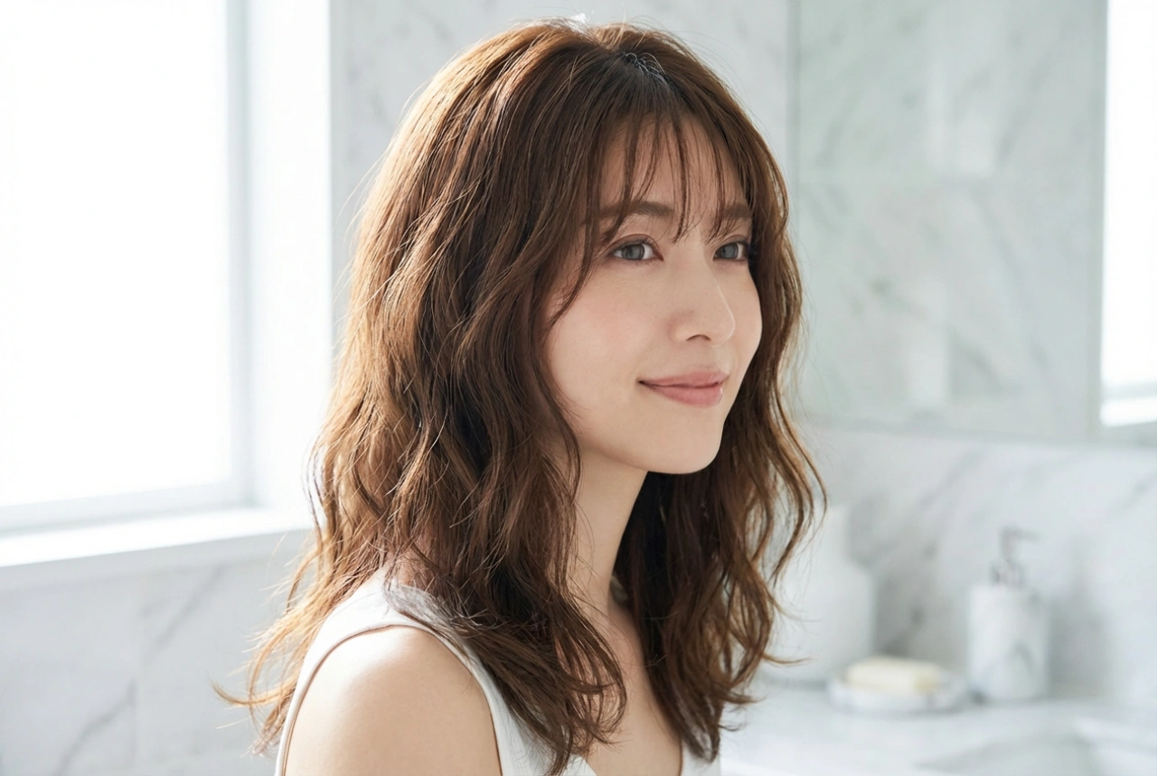 Účes pre štíhlu tvár: Bočný objem, vlny a jemná ofina