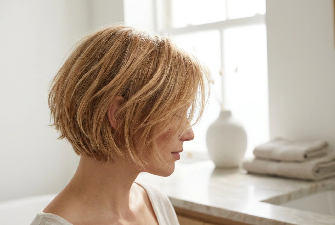 Tieňované krátke vlasy: ľahké vrstvy a objem bez tupírovania