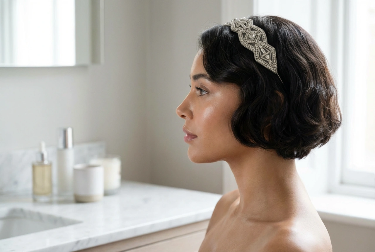 Účesy 20. rokov pre krátke vlasy: bob, vlny a výrazné čelenky