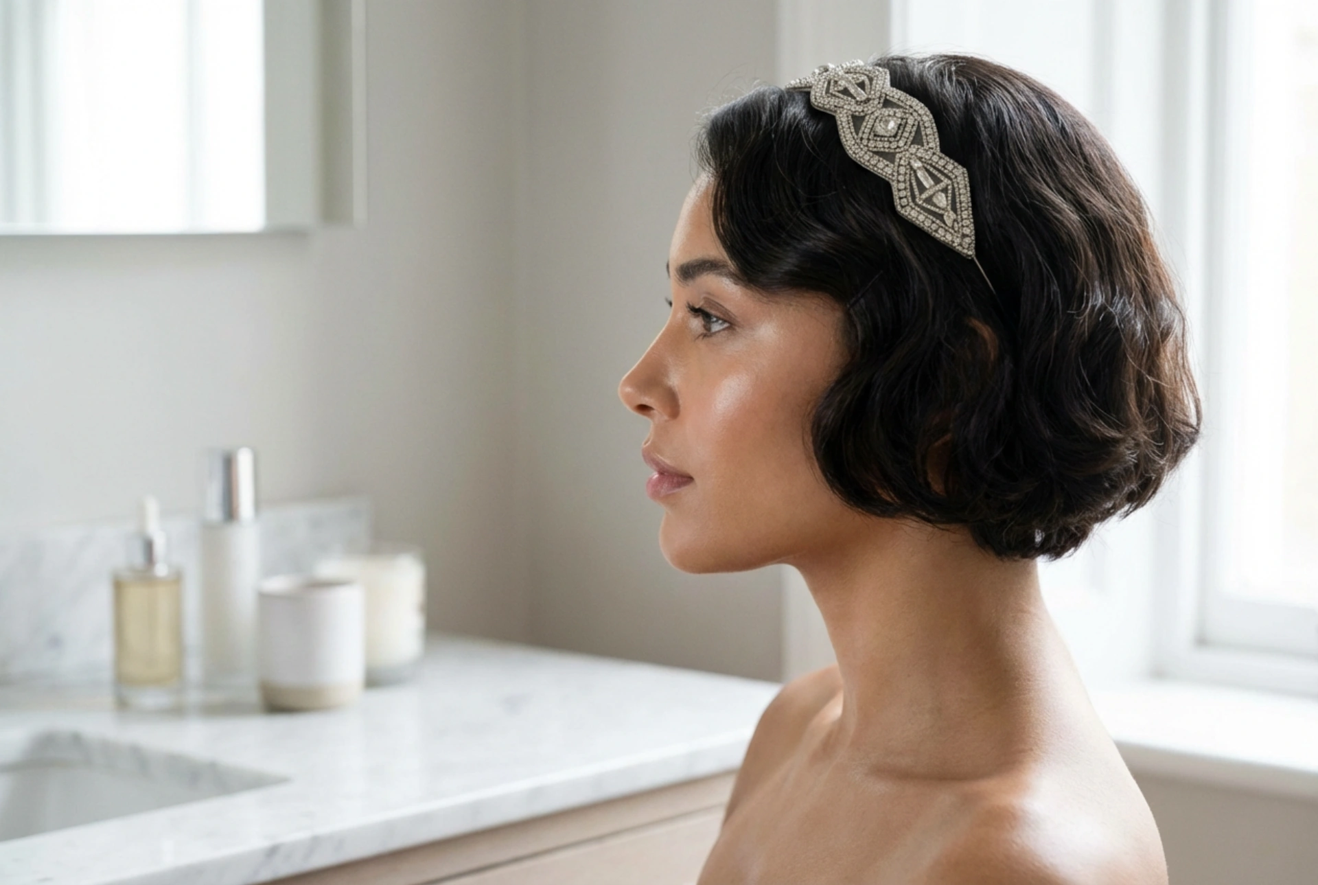 Účesy 20. rokov pre krátke vlasy: bob, vlny a výrazné čelenky