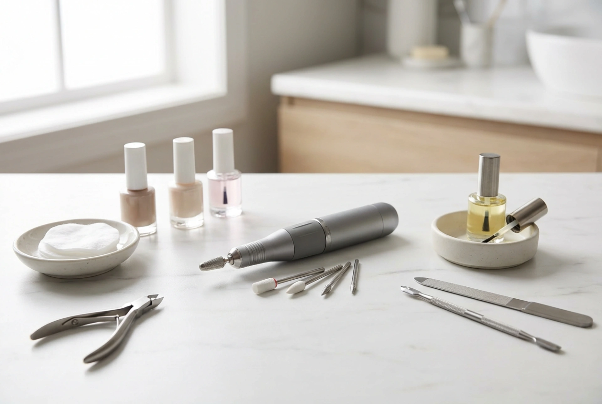 Súprava na nechty s frézkou: príslušenstvo a pravidlá domácej práce