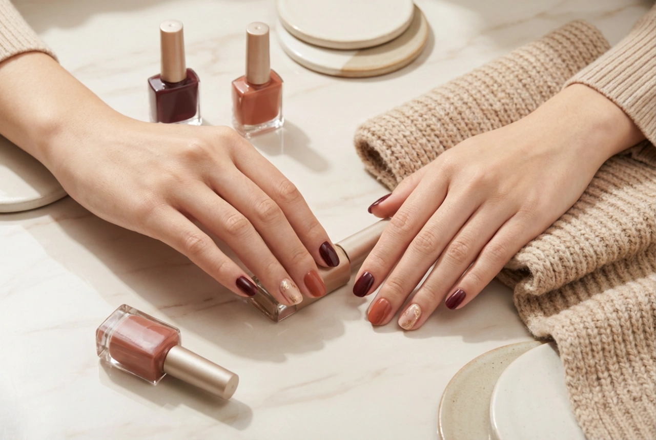 Jesenná hybridná manikúra: Farby, vzory a techniky aplikácie na chladné dni