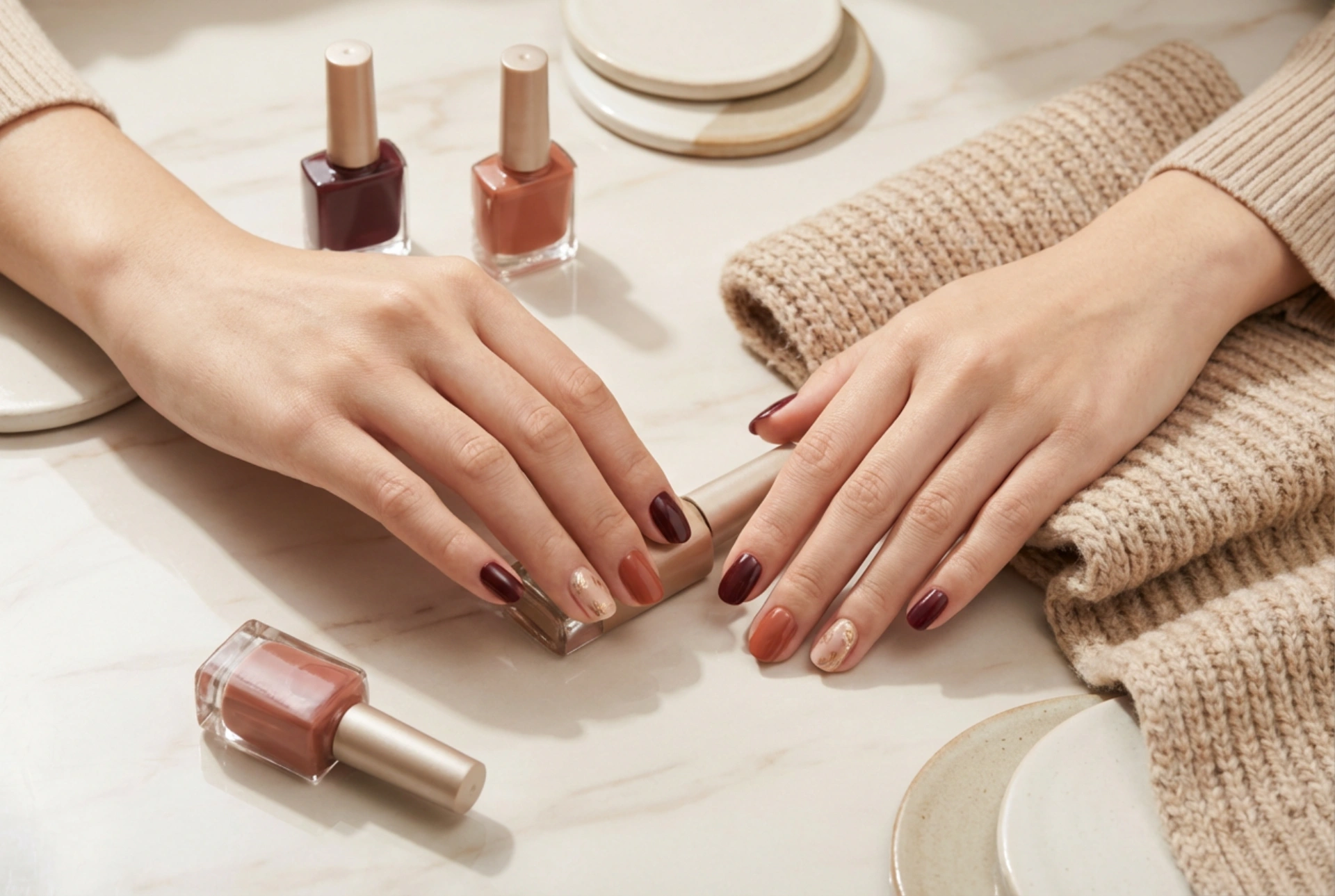 Jesenná hybridná manikúra: Farby, vzory a techniky aplikácie na chladné dni