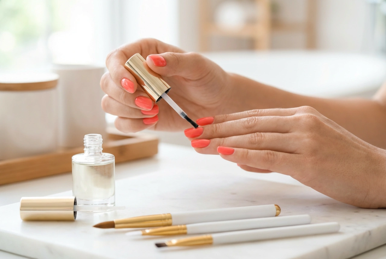 Svetlá hybridná manikúra bez šmúh: príprava nechtovej platničky a aplikácia