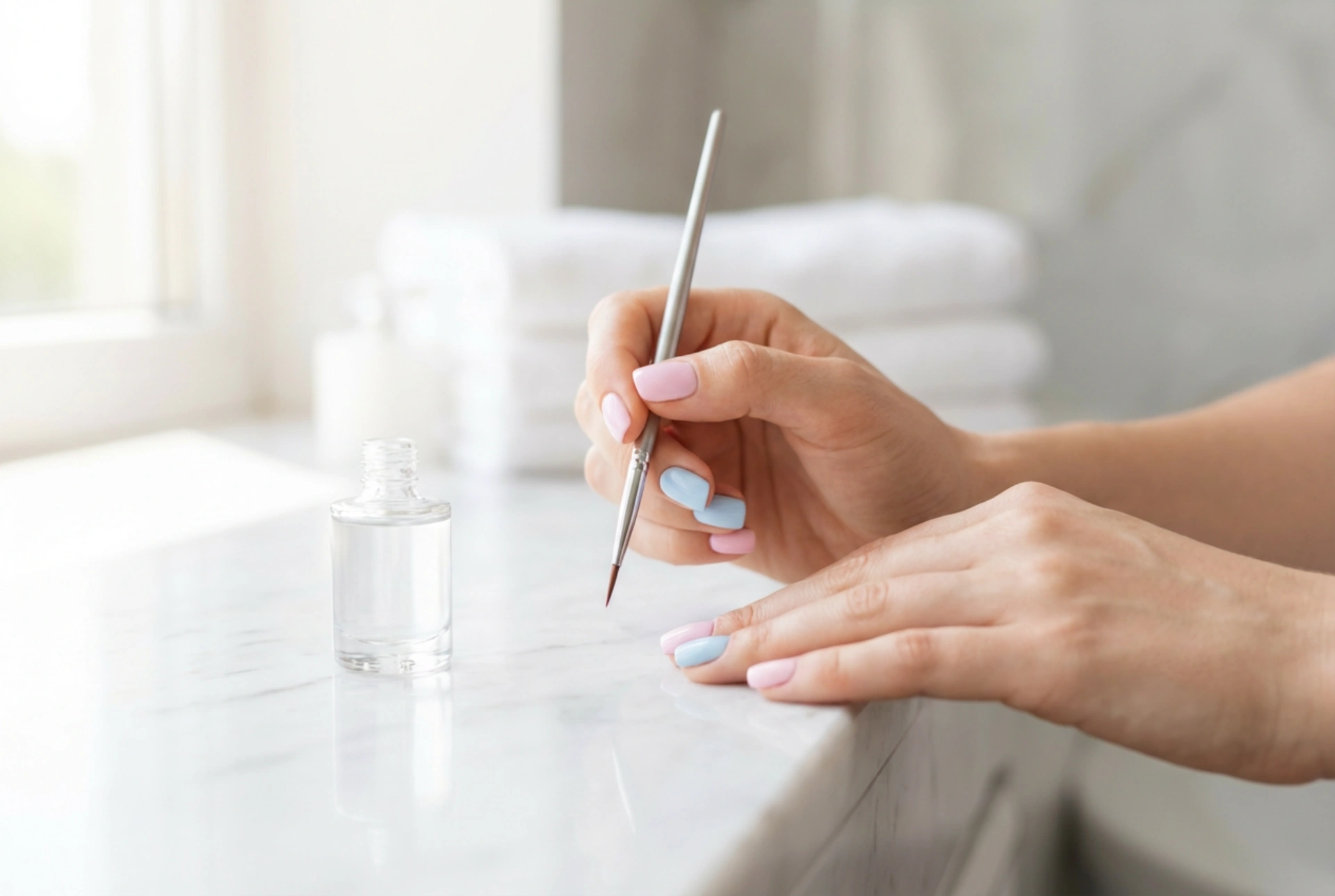 Pastelové hybridné nechty: príprava platničky a rovnomerné krytie
