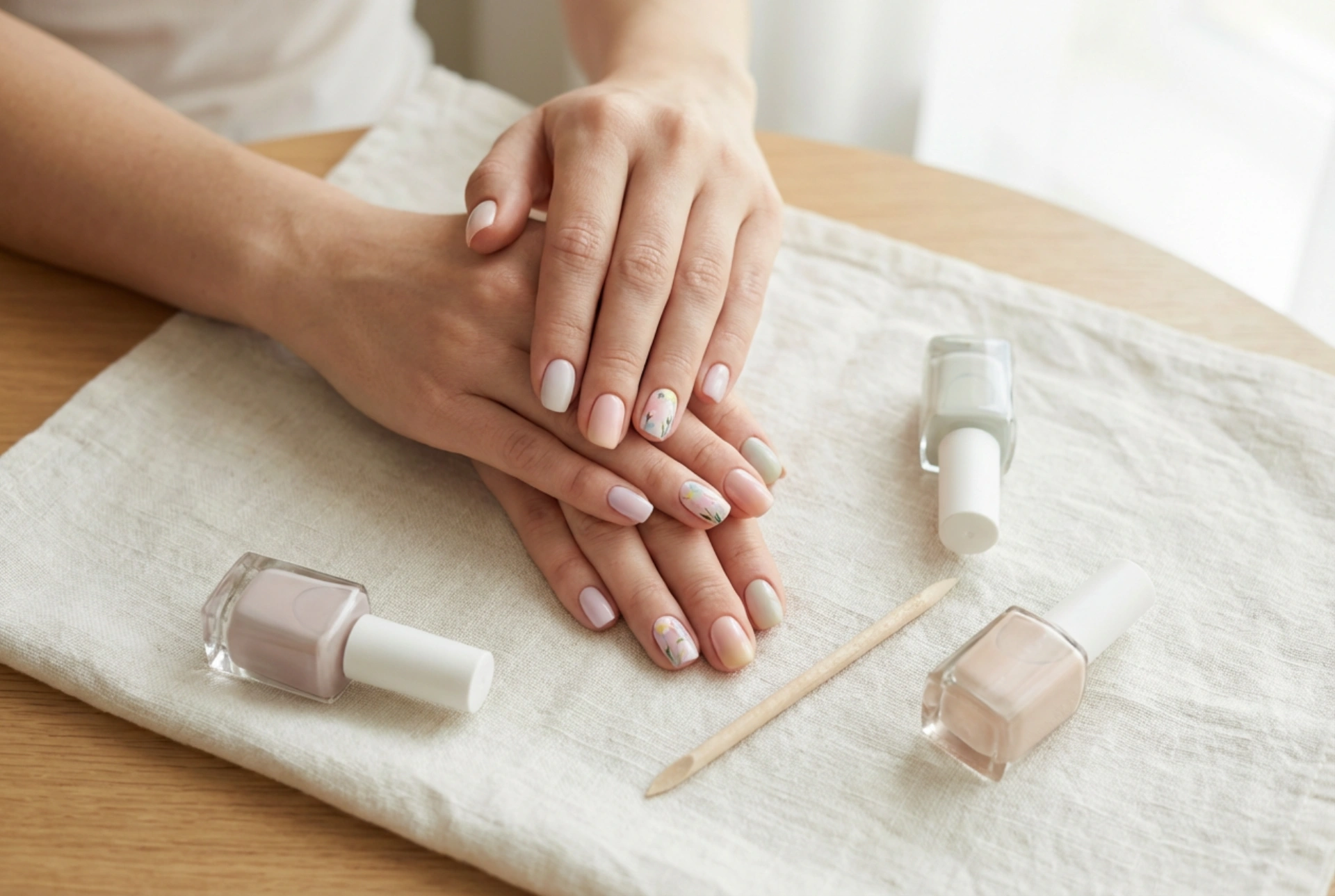 Jarná hybridná manikúra: Svieže farby, kvetinové vzory a dokonalý top coat
