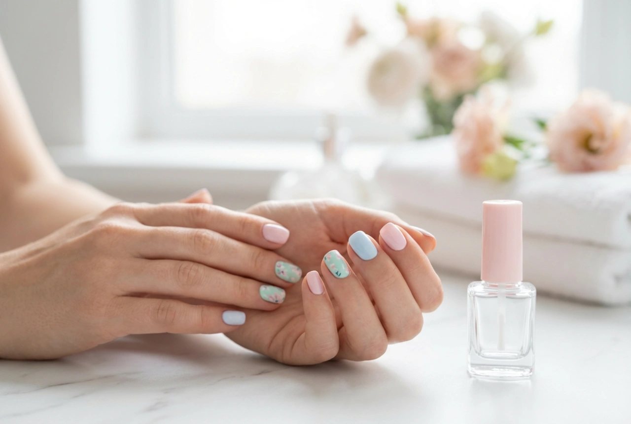 Jarné nechty na krátko: jednoduché motívy a techniky krok za krokom