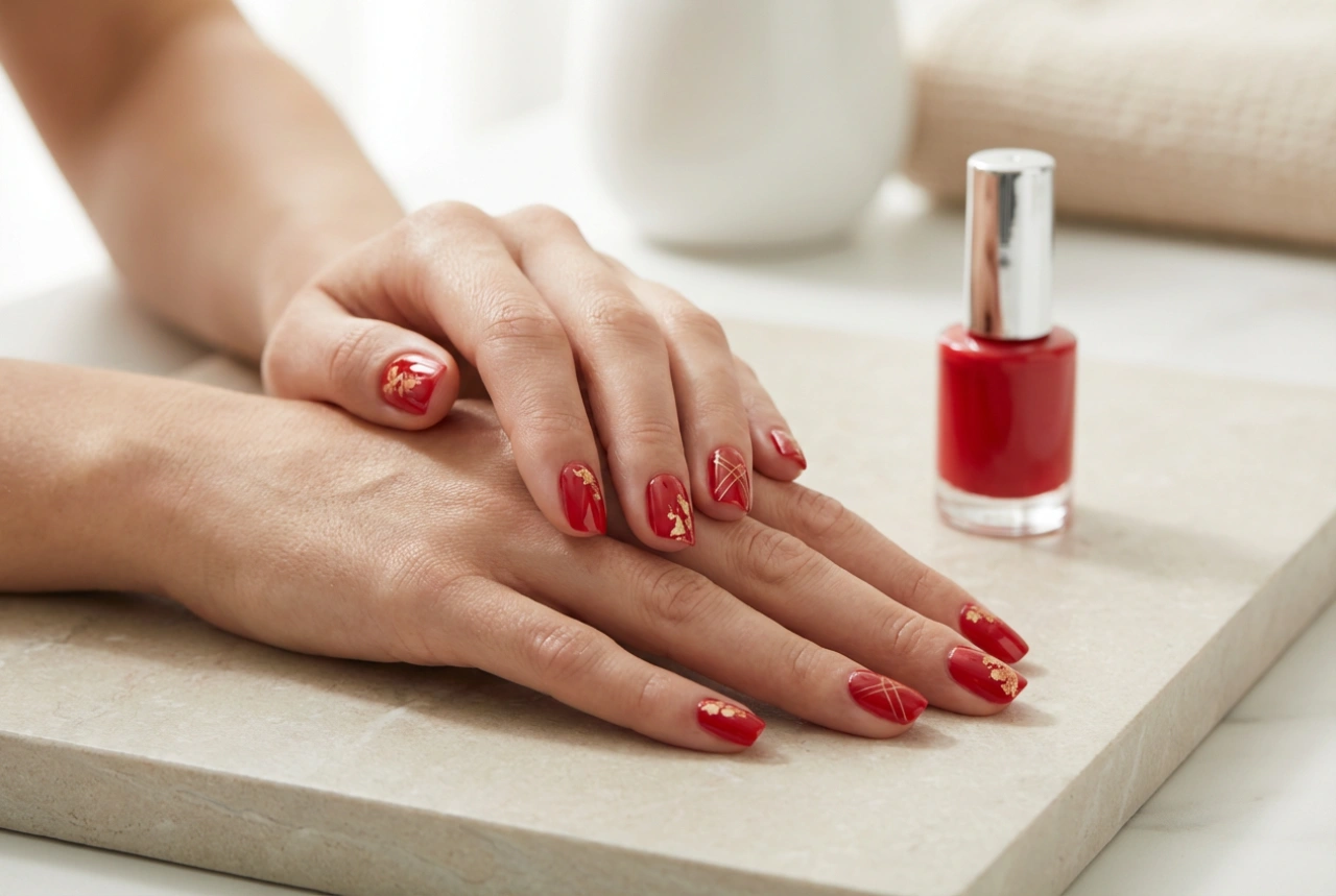 Červené nechty so zdobením: 5 jednoduchých motívov krok za krokom