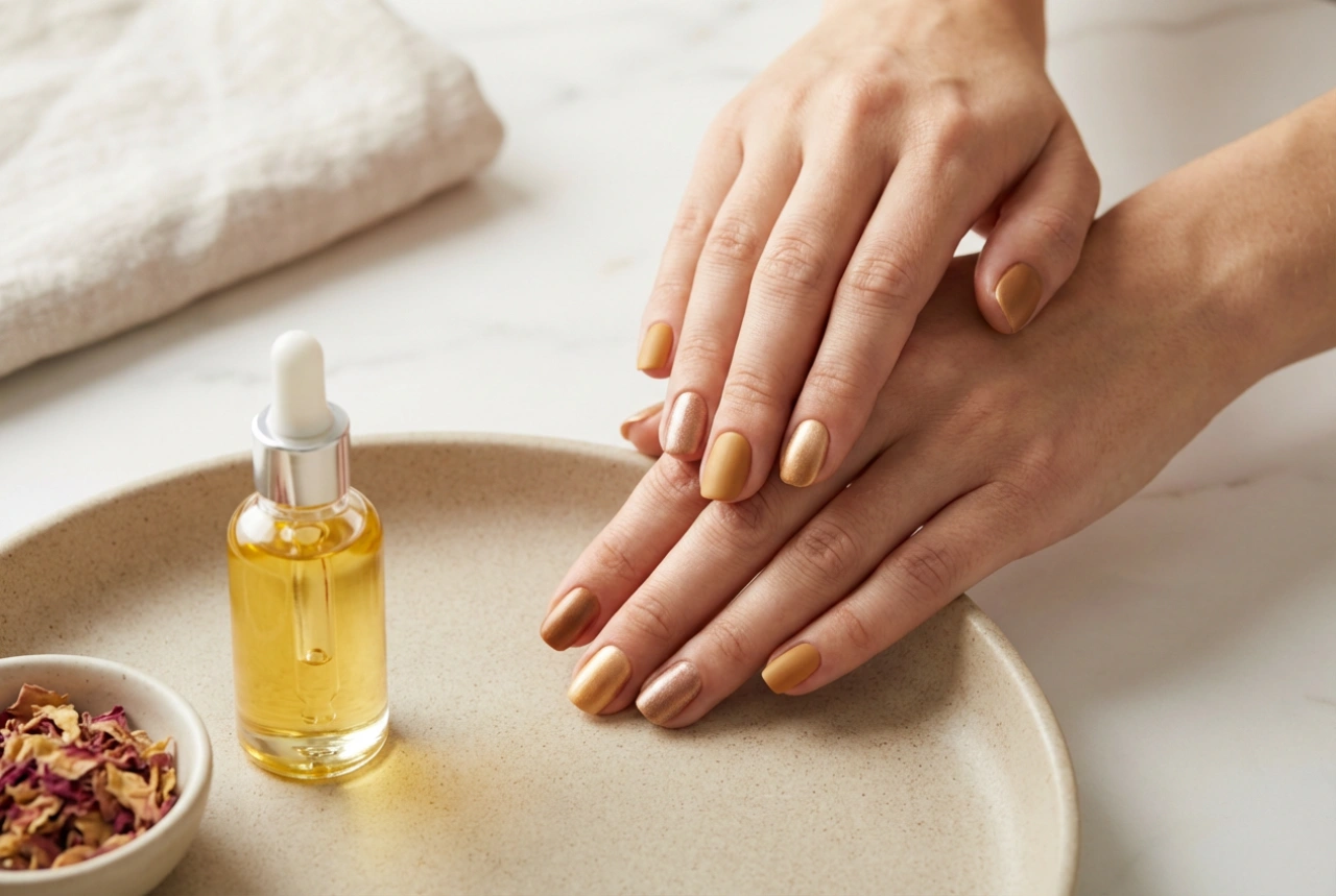 Elegantné zlaté nechty bez preháňania: odtiene, textúry, akcenty