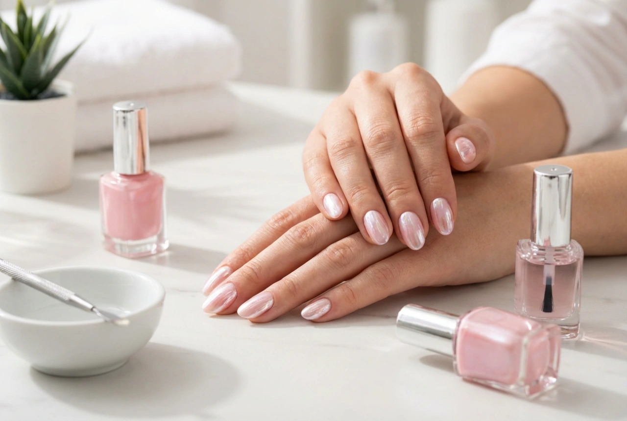 Perleťovo ružové nechty: efekt mušle krok za krokom