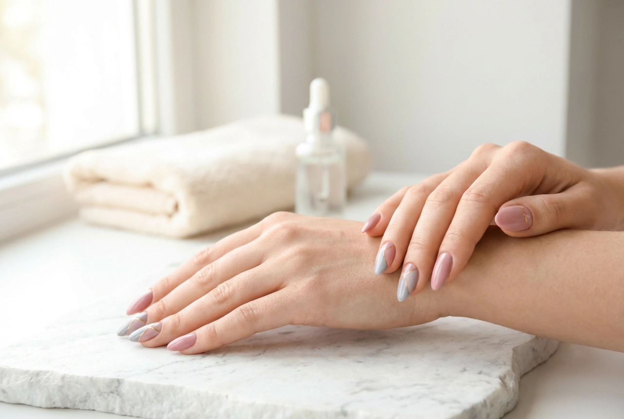 Ružovo-sivé nechty: jemné kontrasty krok za krokom