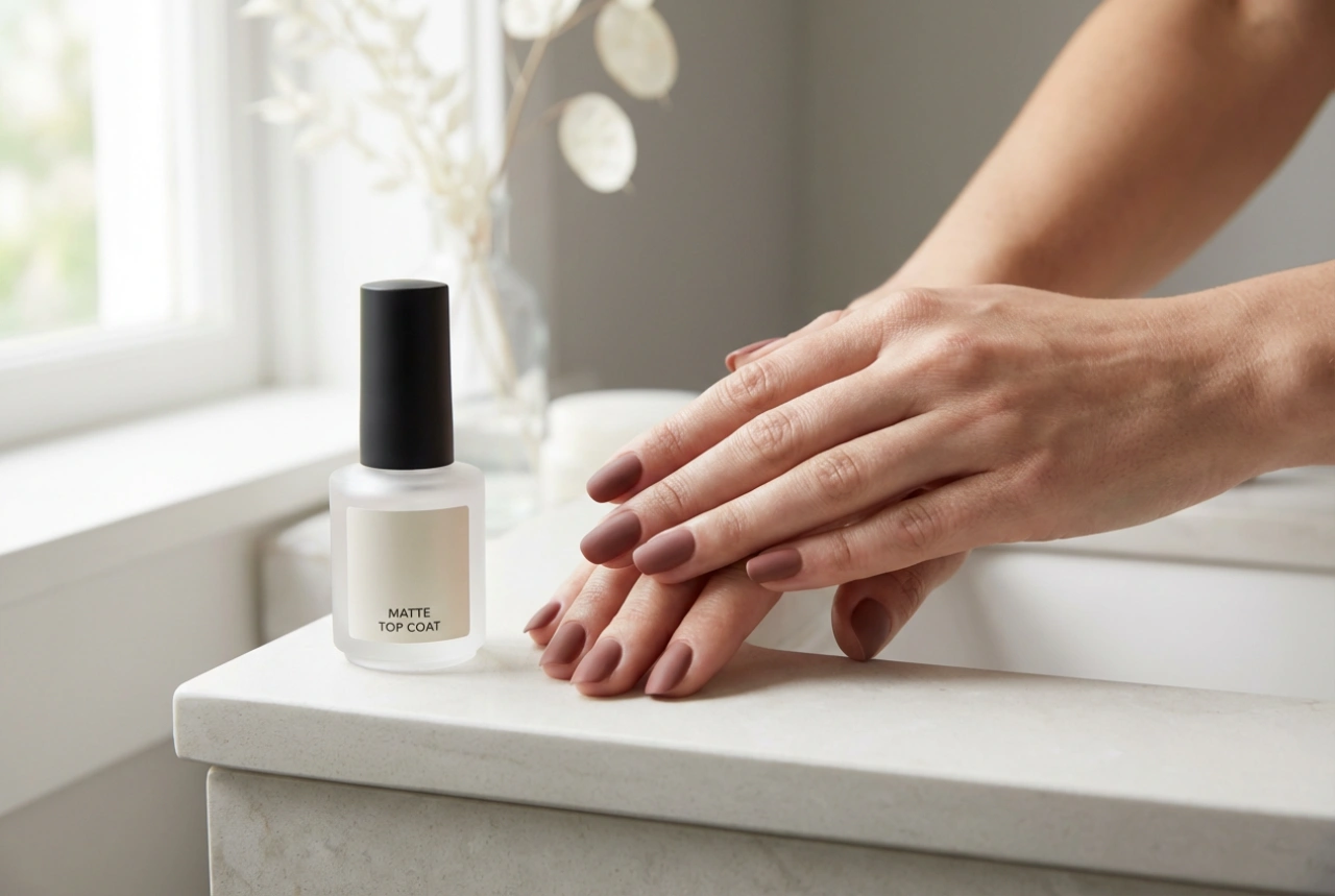 Matné nechty bez šmúh: matný top coat, príprava a fixácia