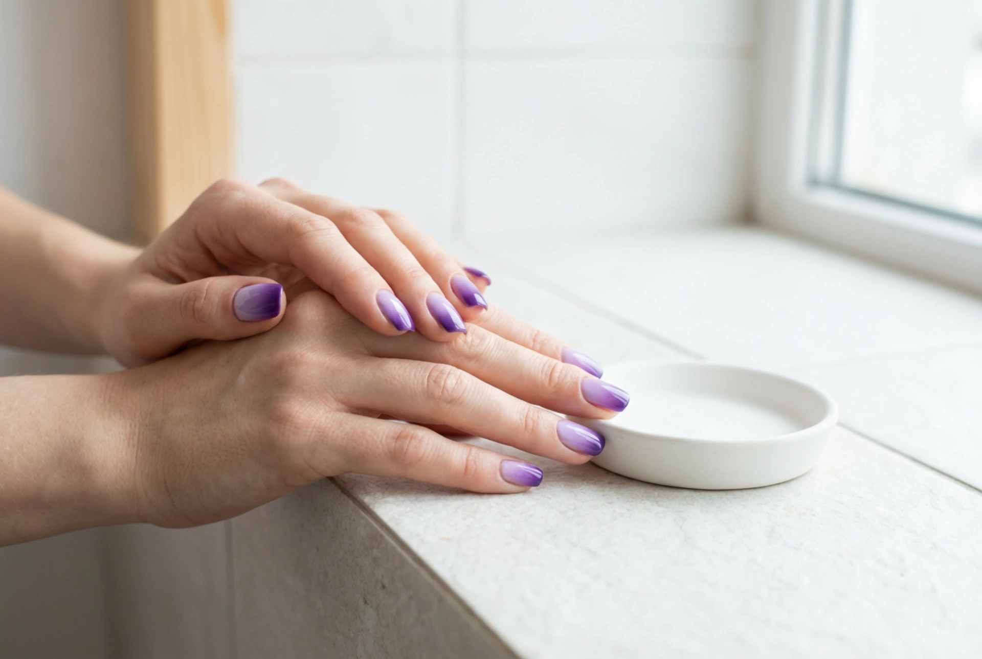 Fialové ombre nechty: od výberu odtieňov po tieňovanie krok za krokom