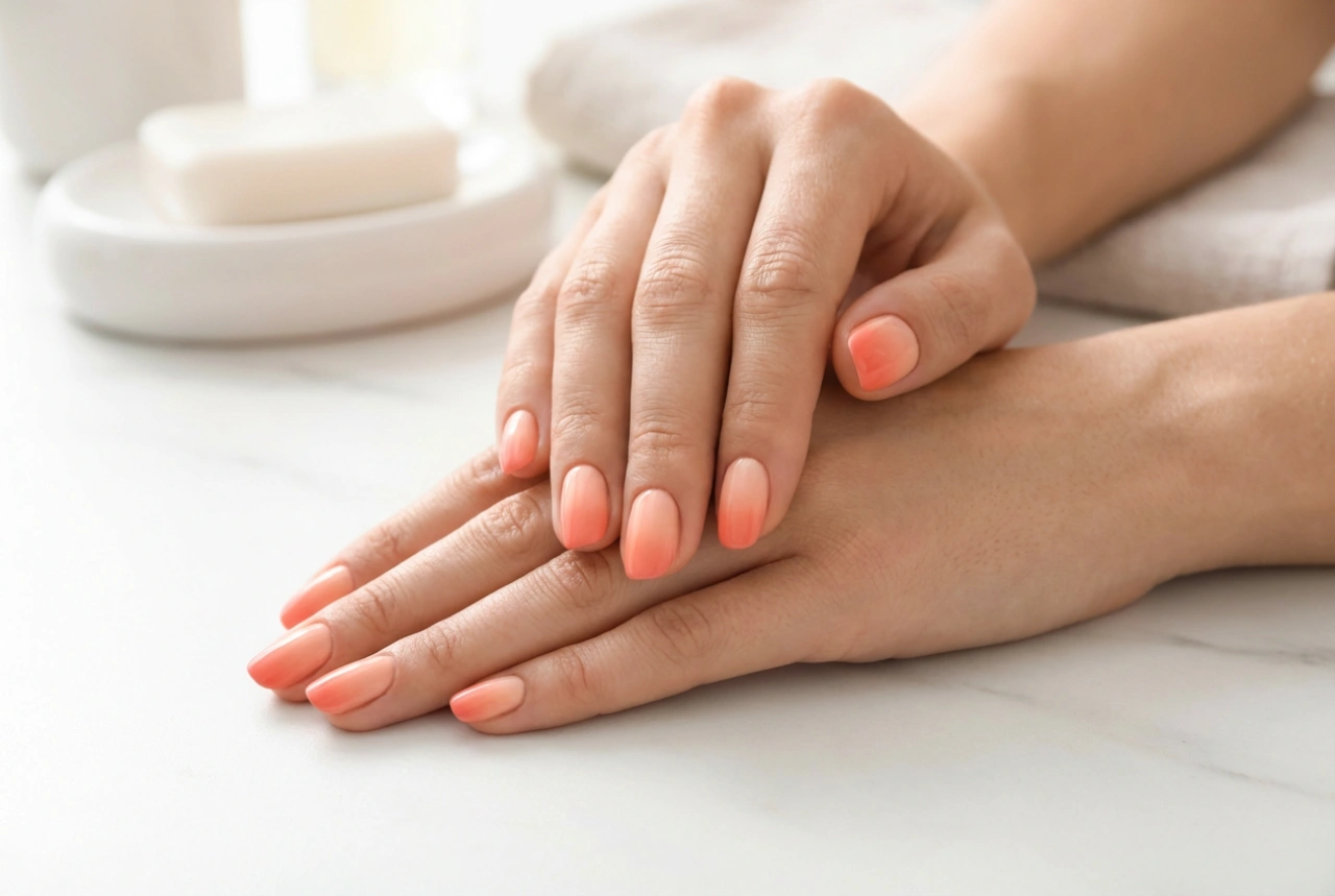 Lososové ombré na nechtoch: jemný gradient krok za krokom