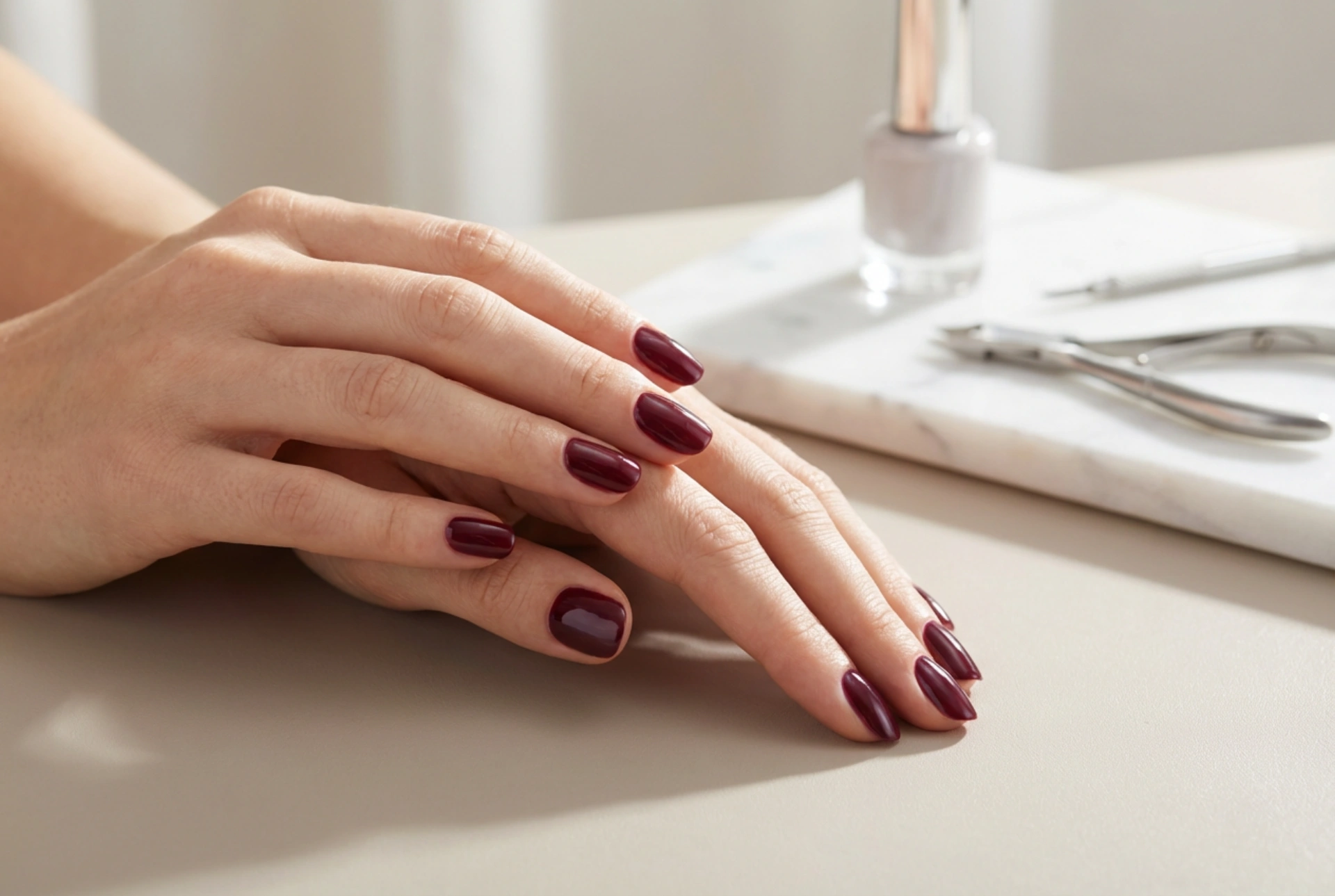 Bordový hybridný lak: rovnomerné krytie tmavej farby krok za krokom