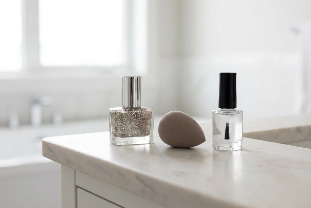 Hybridné trblietavé laky: rovnomerný lesk, hubka a top coat