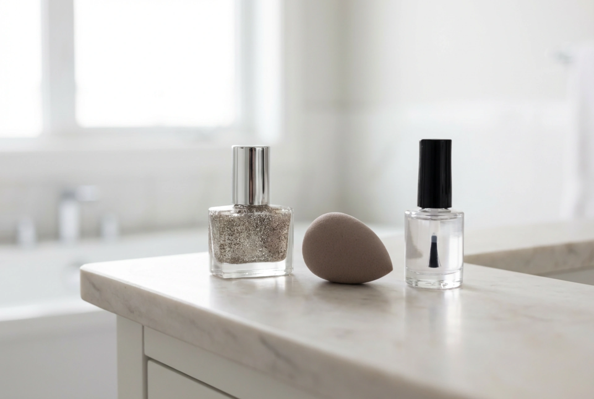 Hybridné trblietavé laky: rovnomerný lesk, hubka a top coat