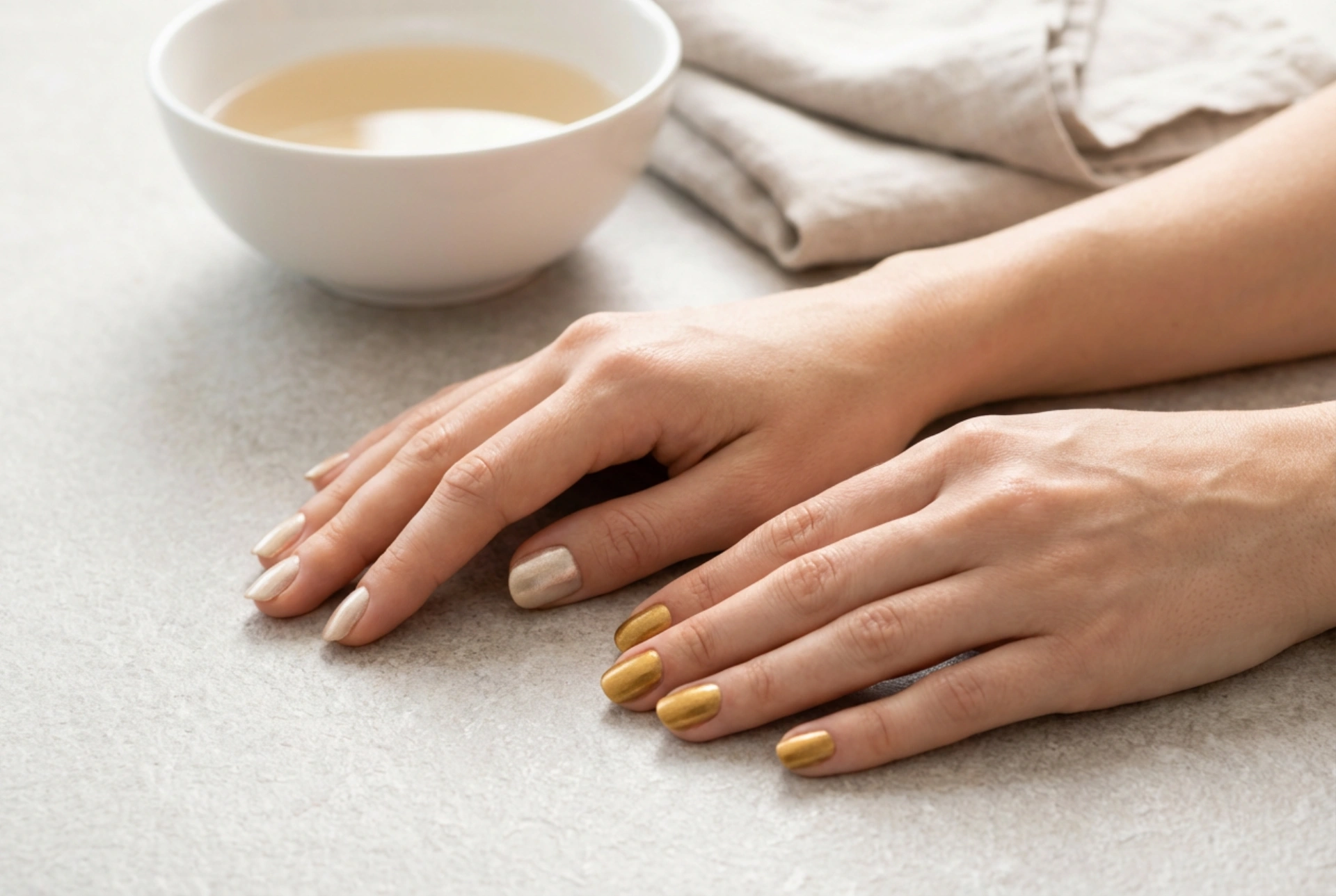 Zlatý lak na nechty na deň aj večer: techniky a povrchové úpravy