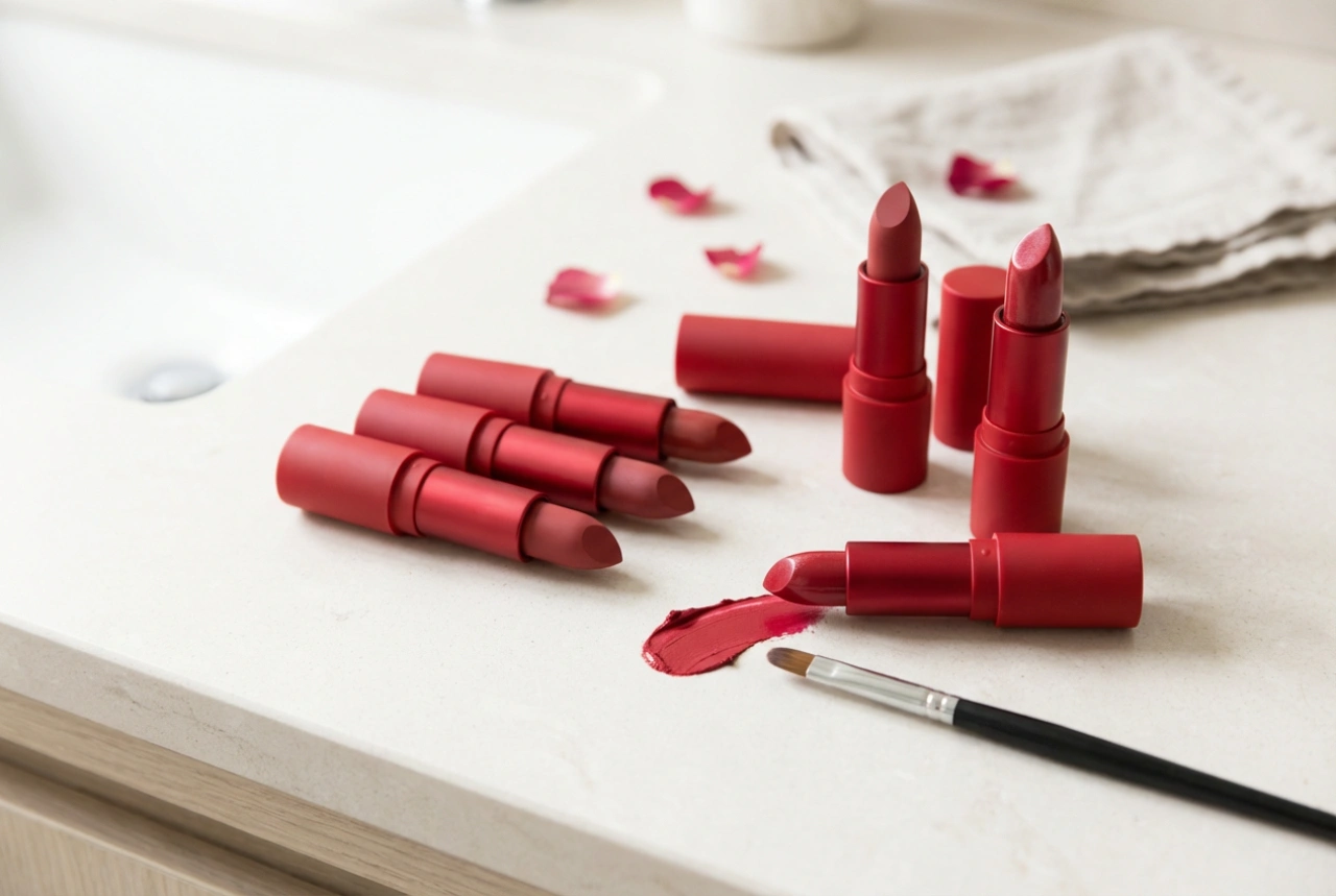 Červené rúže: výber finišu a techniky pre precíznu aplikáciu